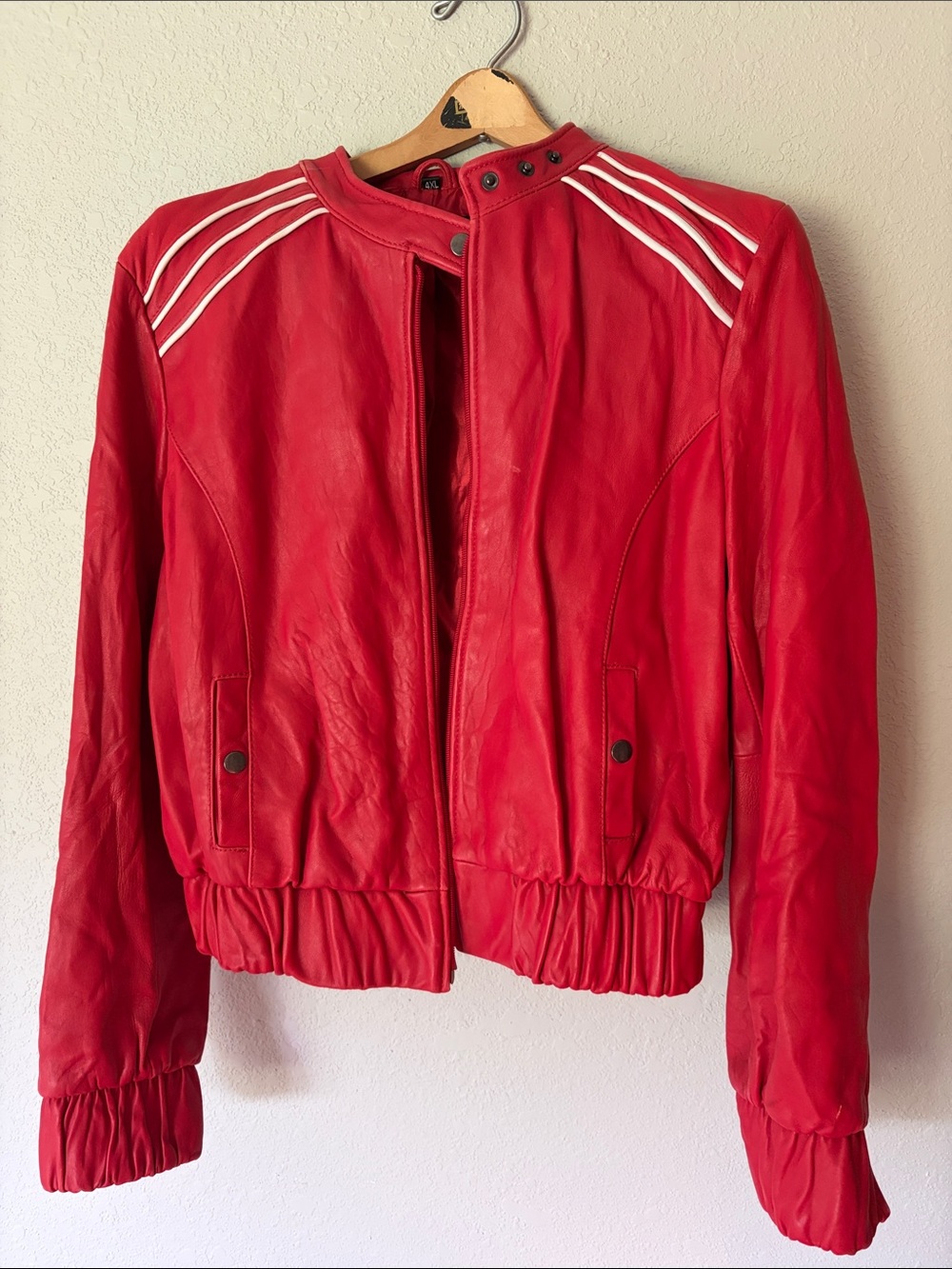 Knoles & Carter Red/WhiteWomen's Leather Bomber Jacket
